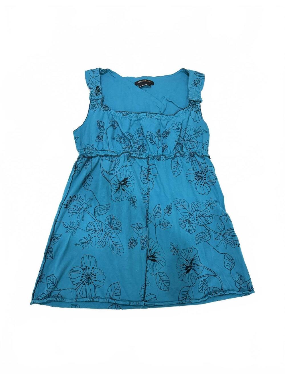 BCBGMaxazria Y2K Teal Black Floral Tank Top Medium